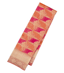 Dark Peach Handloom Kanchipuram Silk Saree With Floral Jaal Motifs-KA13530