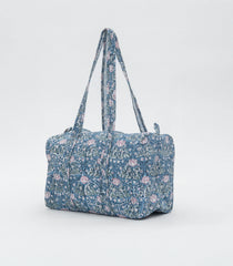Blue Handmade Duffle Bag With Printed Motifs With Zipper (9"H X 14"W X 7"D)-ACS1051