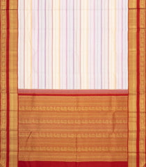 White Handloom Korvai Kanchipuram Silk Saree With Thread work Stripes-KA16744