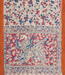 Taupe Printed Kalamkari Cotton Saree With Zari Border-KAL1212
