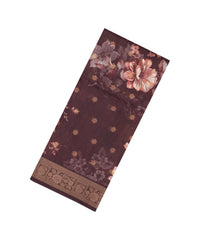 Dark Brown Printed Synthetic Dola Silk Saree With Zari Buttas & Border-SY0246