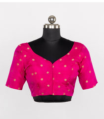 Pink  Readymade Tussar Silk Blouse With Zari Buttas-RB5249