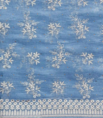 Steel Blue Woven Tissue Linen Saree With Embroidered Floral Motifs-EN1813