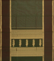 Dark Green Handloom Silk Cotton Saree With Zari Checks-SC4039