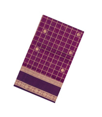 Magenta Handloom Silk Cotton Saree With Zari Checks-SC4275