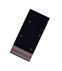 Black Handloom Bengal Cotton Saree With Floral Motifs-BG1986