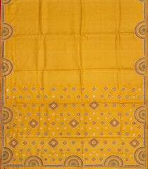 Mustard Printed Tussar Silk Saree With Checks & Meena Embroidered Border-TU3809