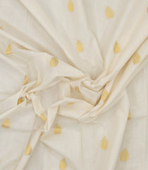 Off White Handloom Kerala Cotton Saree With Peacock Zari Buttas-KEC1019