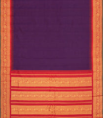 Purple Handloom Gadwal Cotton Saree With Checks & Contrast Border-GA0348