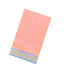 Light Peach Handloom Silk Cotton Saree With Contrast Zari Border-SC4656