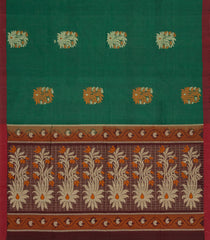 Dark Green Handloom Village Cotton Saree With Buttas-VC1647