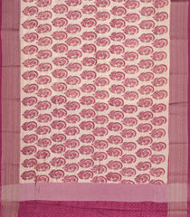 Cream Printed Chanderi Cotton Saree With Zari Border-CC1556