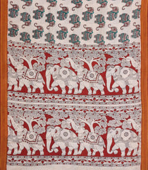 Taupe Printed Kalamkari Cotton Saree With Zari Border-KAL1215