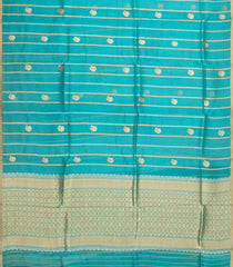 Turquoise Woven Pure Organza Silk Saree With Stripes & Buttas-KS1095