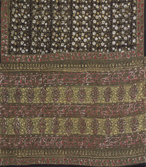 Black Printed Jaipur Cotton Saree With Floral Motifs-JC1809