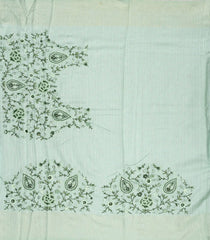 Turquoise Woven Blended Dupion Saree With Embroidered Floral Motifs-BL3889