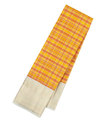Mustard Handloom Korvai Kanchipuram Silk Saree With Silk Checks-KA16219