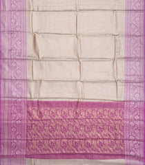 Taupe Woven Synthetic Tissue Saree With Floral Motifs & Purple Border-BL4347