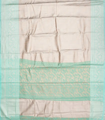 Taupe Woven Synthetic Tissue Saree With Floral Motifs & Blue Border-BL4344