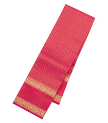 Peach Handloom Kanchipuram Silk Saree With Zari Checks-KA16150