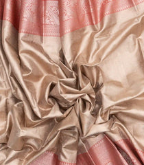 Taupe Woven Synthetic Tissue Saree With Floral Motifs & Peach Border-BL4351