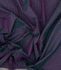 Teal Handloom Silk Cotton Saree With Dotted Checks-SC3928