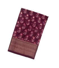 Maroon Woven Chanderi Cotton Saree With Printed Flower Motifs