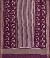 Burgundy Printed Chanderi Cotton Saree With Zari Border-CC1575