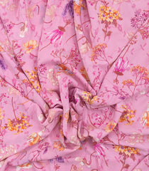 BubbleGum Pink Printed Crepe Silk Saree With Floral Motifs-PS0916