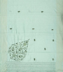 Turquoise Woven Blended Dupion Saree With Embroidered Floral Motifs-BL3889