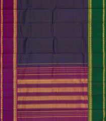 Navy Blue Handloom Kanchipuram Silk Saree With Ganga Jamuna Border-KA15233