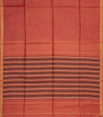 Hot Peach Woven Tussar Silk Saree With Stripes & Zari Border-TU3490