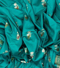 Cyan Woven Blended Dupion Saree With Meena Floral Motifs