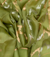 Cardamom Green Handloom Banarasi Organza Silk Saree With Floral Motifs-BE1662