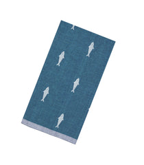 Blue Handloom Bengal Cotton Saree With FIsh Buttas-BG1749