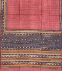 Dusty Pink Handloom Tussar Silk Saree With Printed Floral Motifs-TU2715