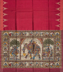 Red Handloom Dupion Silk Saree With Printed Pallu-DS0497