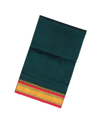 Bottle Green Handloom 9 Yards Korvai Silk Cotton Saree With Contrast Border-SC3786