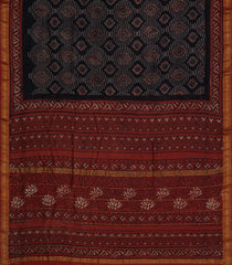 Black Printed Chanderi Cotton Saree With Zari Border-CC1498