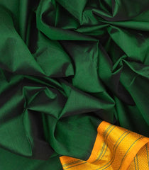 Dark Green Handloom 9 Yards Korvai Silk Cotton Saree With Contrast Border-SC3788