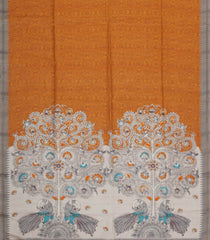 Orange Printed Synthetic Tussar Silk Saree With Contrast Temple Border-SY0118
