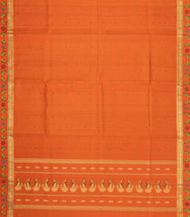Orange Handloom Pure Silk Saree With Checks & Hand Embroidery -EN2121