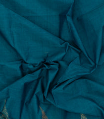 Blue Handloom Village Cotton Saree With Floral Buttas-VC1653