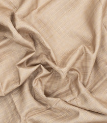 Taupe Printed Synthetic Dupion Saree With Checks & Contrast Border-BL6051