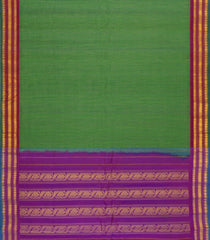 Green Handloom Gadwal Silk Cotton Saree With Stripes-GA0486