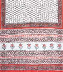 White Printed Jaipur Cotton Saree With Floral Motifs-JC1504
