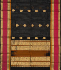 Black Handloom Kanchi Cotton Saree With Gandaberunda Buttas