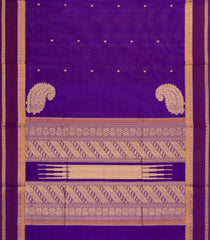 Purple Handloom Silk Cotton Saree With Buttas & Contrast Border-SC4101