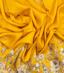 Yellow Handloom Tussar Saree With Printed Floral Motifs-TU3051