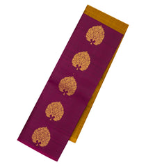 Oil Mustard & Magenta Handloom Kanchipuram Silk Saree With Buttas-KA14241